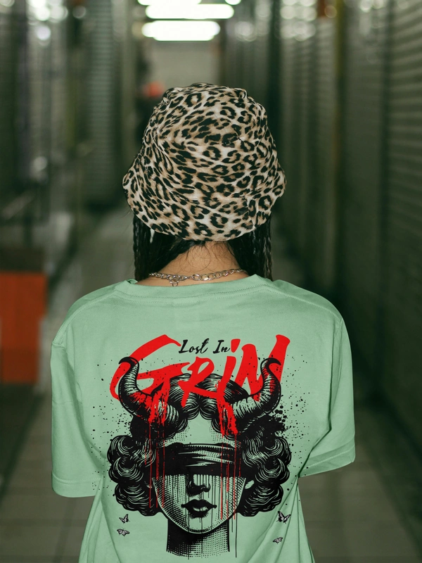 RULED Lost in Grim – Dark Aesthetic Graphic T-Shirt - sage green, s