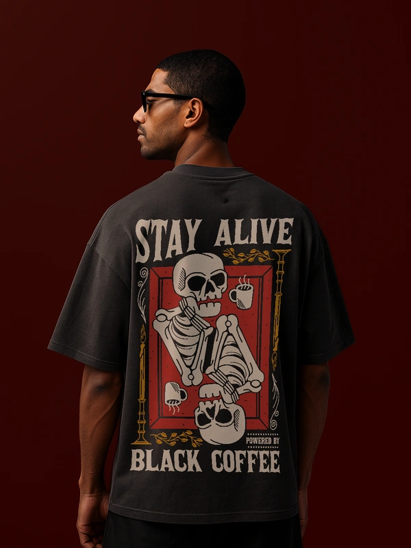 RULED Stay Alive Skeleton Oversized T-Shirt  | RULED - black, m