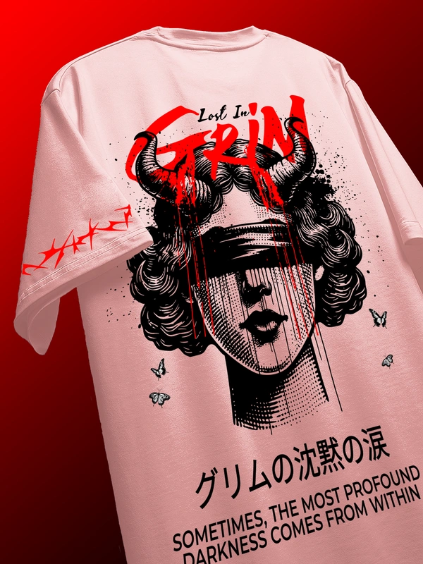 RULED Lost in Grim – Dark Aesthetic Graphic T-Shirt - baby pink, xxl