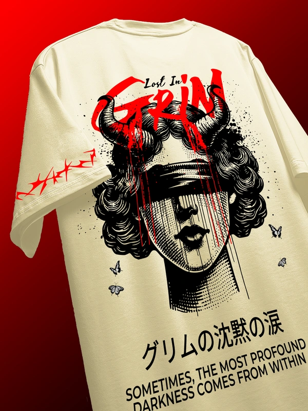 RULED Lost in Grim – Dark Aesthetic Graphic T-Shirt - off white, xxl