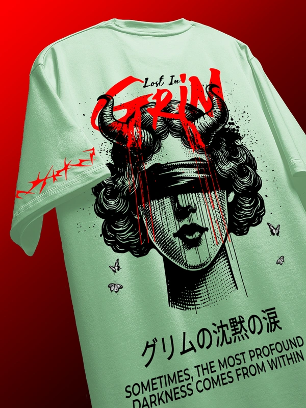 RULED Lost in Grim – Dark Aesthetic Graphic T-Shirt - sage green, s