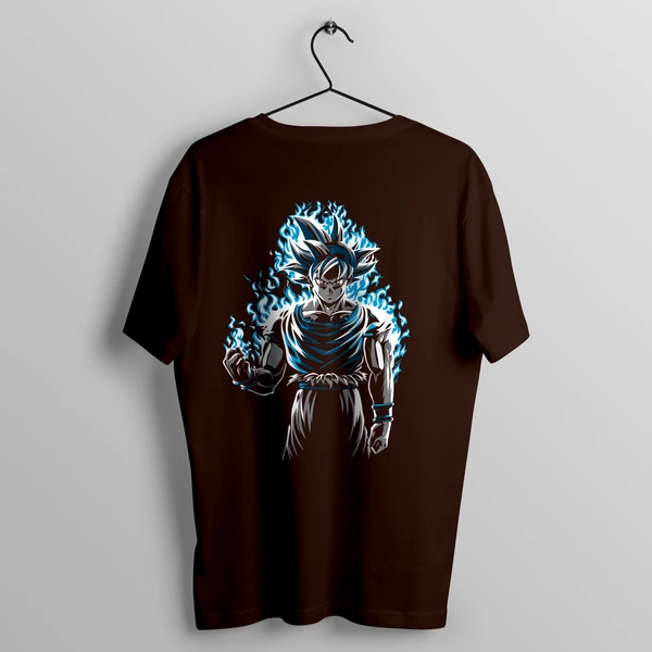 RULED Dragon Ball Inspired Oversized Goku Tee – Ultra Instinct Flame Design - brown, xl
