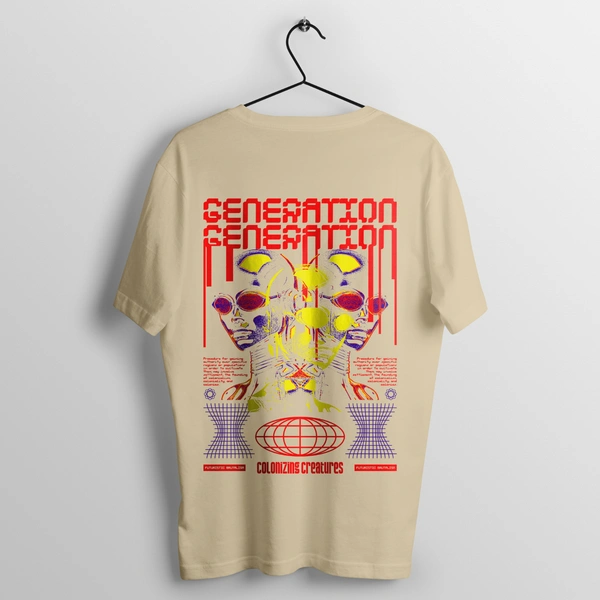 RULED GENERATION Oversized T-Shirt – Urban Streetwear India | Graphic Anime-Inspired Tee - beige, xl