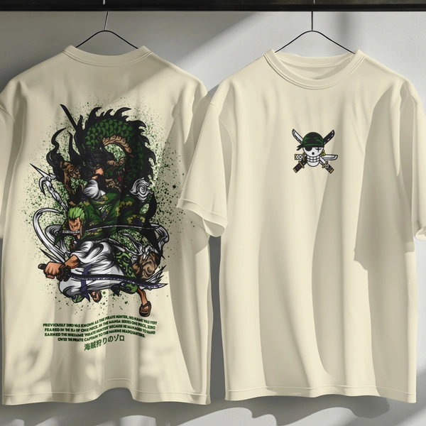 RULED Zoro's Three-Sword Dragon Strike Tee ⚔🐉🔥 - off white, m