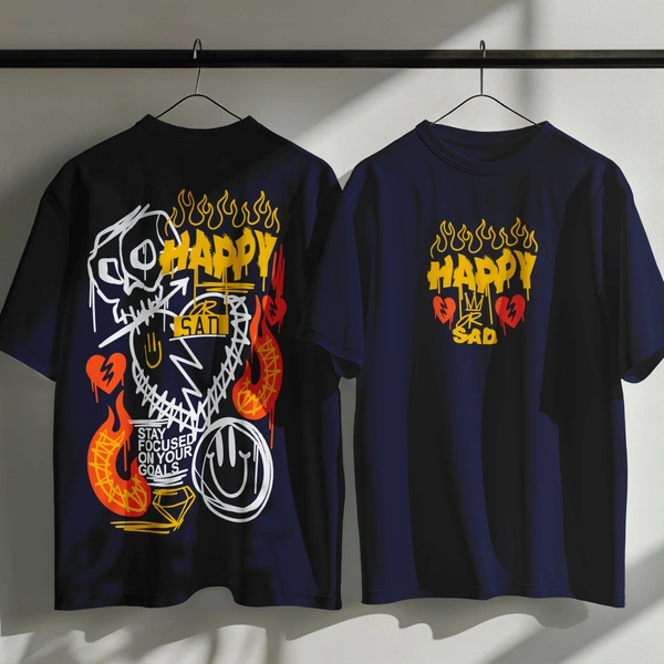 RULED Happy-Sad Graffiti Oversized T-Shirt - navy blue, m