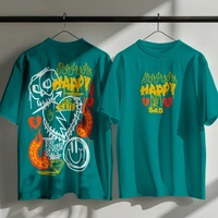 RULED Happy-Sad Graffiti Oversized T-Shirt - Teal, m
