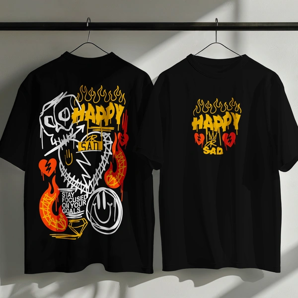 RULED Happy-Sad Graffiti Oversized T-Shirt - black, xl