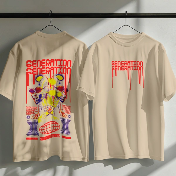 RULED GENERATION Oversized T-Shirt – Urban Streetwear India | Graphic Anime-Inspired Tee - beige, xl