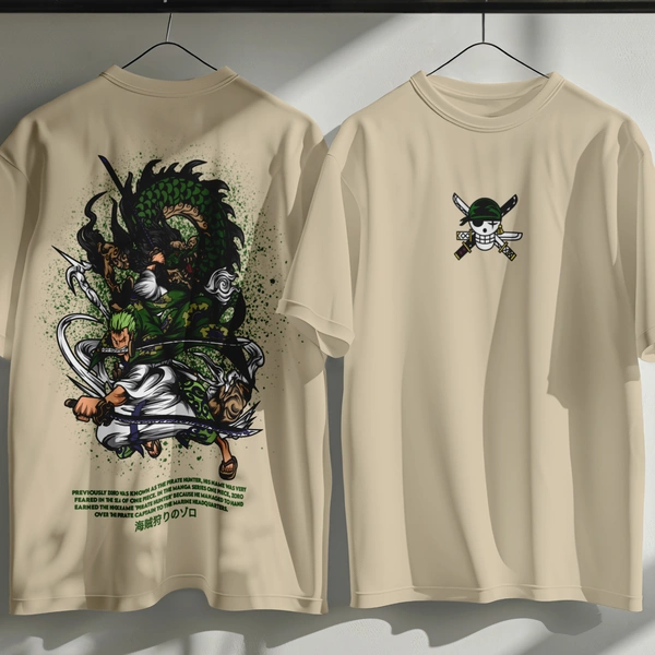 RULED Zoro's Three-Sword Dragon Strike Tee ⚔🐉🔥 - beige, s