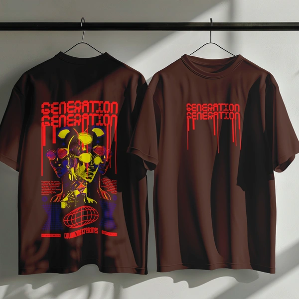 RULED GENERATION Oversized T-Shirt – Urban Streetwear India | Graphic Anime-Inspired Tee - brown, xl