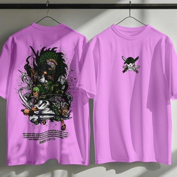 RULED Zoro's Three-Sword Dragon Strike Tee ⚔🐉🔥 - lavender, xl