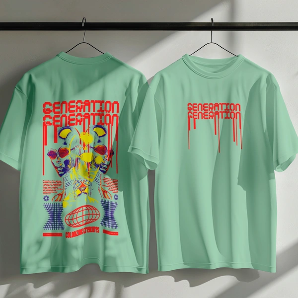 RULED GENERATION Oversized T-Shirt – Urban Streetwear India | Graphic Anime-Inspired Tee - sage green, s