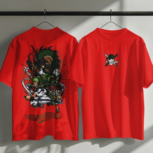 RULED Zoro's Three-Sword Dragon Strike Tee ⚔🐉🔥 - red, m