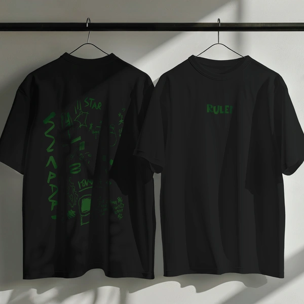RULED White Graphic Streetwear T-Shirt – Hand-Drawn Abstract Doodle Art | RULED Oversized Tee - black, l
