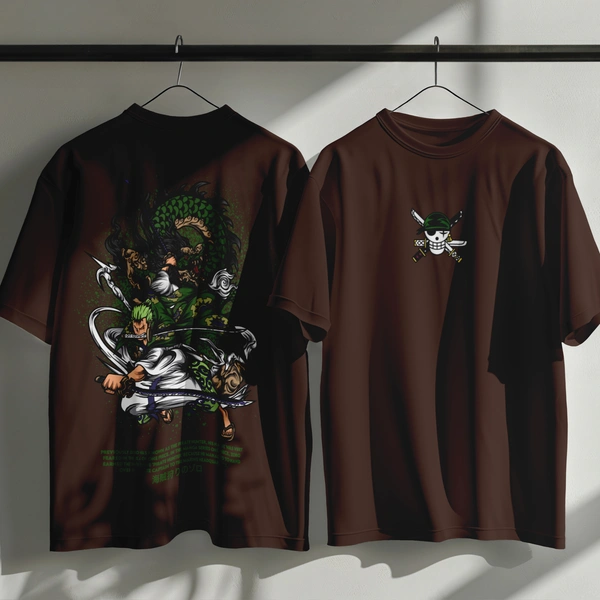 RULED Zoro's Three-Sword Dragon Strike Tee ⚔🐉🔥 - brown, m
