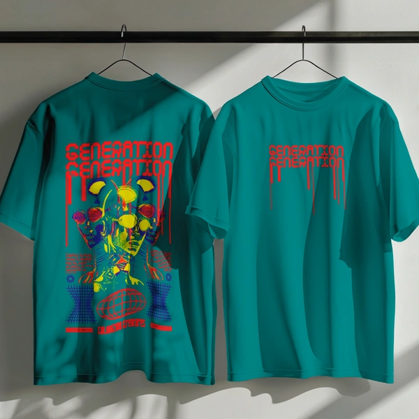 RULED GENERATION Oversized T-Shirt – Urban Streetwear India | Graphic Anime-Inspired Tee - teal, l