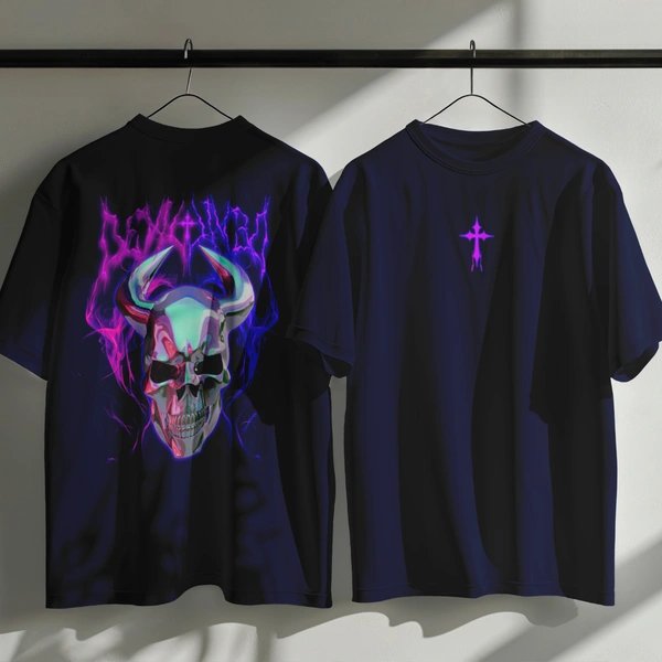 RULED Infernal Skull – Neon Flame Edition🔥💀 - navy blue, xl