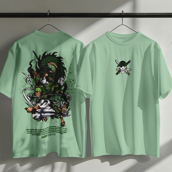 RULED Zoro's Three-Sword Dragon Strike Tee ⚔🐉🔥 - sage green, m