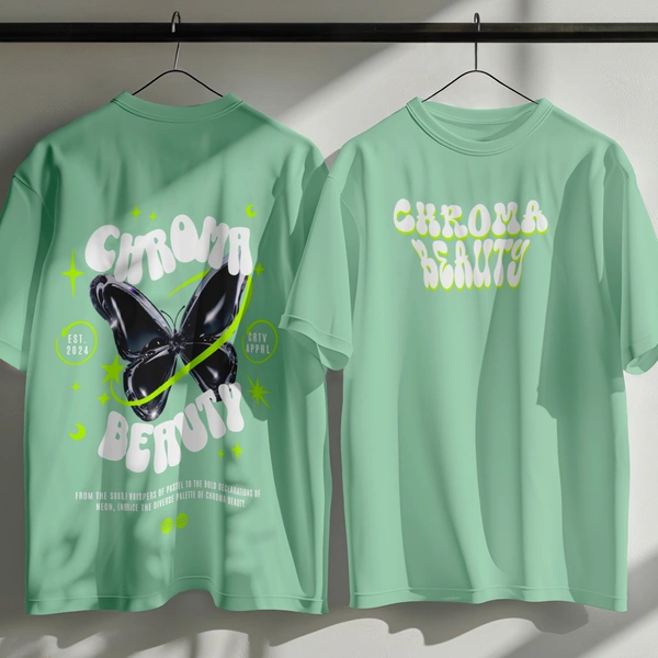 RULED Chroma Beauty Oversized T-Shirt –  Butterfly Edition - sage green, xl