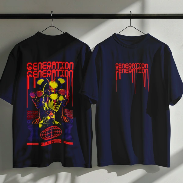RULED GENERATION Oversized T-Shirt – Urban Streetwear India | Graphic Anime-Inspired Tee - navy blue, xl