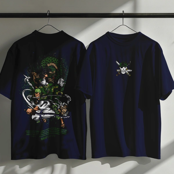 RULED Zoro's Three-Sword Dragon Strike Tee ⚔🐉🔥 - navy blue, m