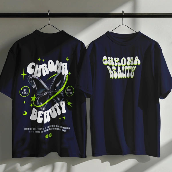 RULED Chroma Beauty Oversized T-Shirt –  Butterfly Edition - navy blue, m