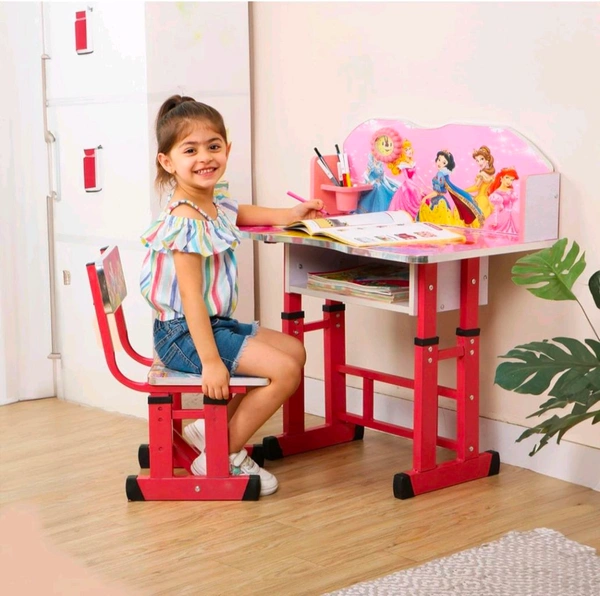 Plastic Mlu Kids Desk/Baby Desk/Kids Study Table with Chair Pink Hight Adjustable MDF, - Blush Pink