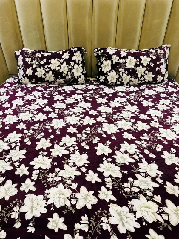 II Bedsheet King Size Fabric Soft Blankit+ 2pilo Size100×105 Wight 1.3 Kg Pv30/Mil White Flower 