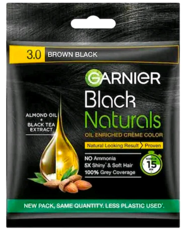 Garnier Black Naturals Oil Enriched Ammonia Free Hair Colour, Brown Black (20 g + 20 ml)Pv1