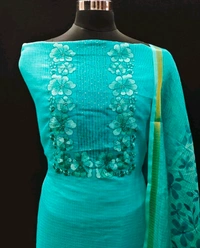 Turquoise Flora Embroidered Kota Doria Material Pv20