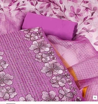 Purple Flora Embroidered Kota Doria Material Pv20