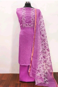 Purple Flora Embroidered Kota Doria Material Pv20