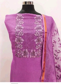 Purple Flora Embroidered Kota Doria Material Pv20