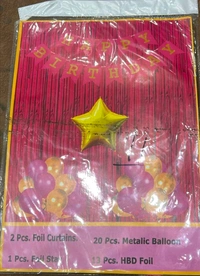 Birthday Combo Set 2pcs Curtain ,1pcs star 18 Inch,13 Pcs H B D Banar,20 Balloon ( Colour Golden,Pink)