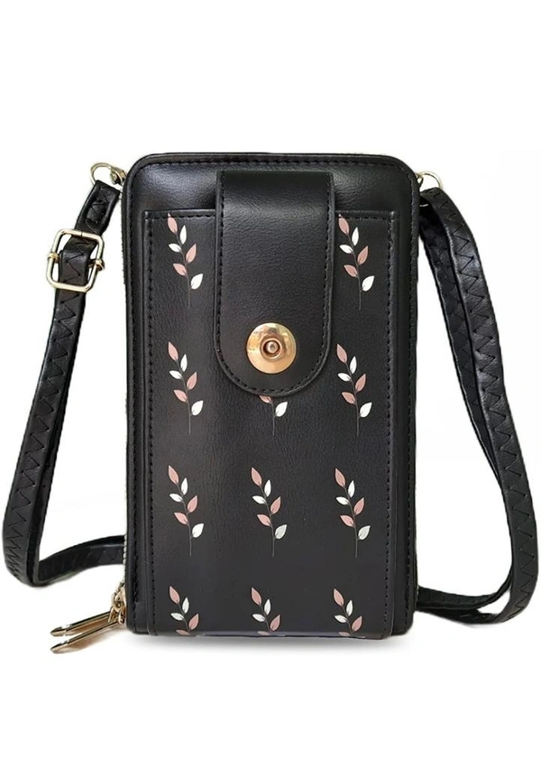 Eleen Mobile Sling Bag - Black, PU Leather, 18*12*8