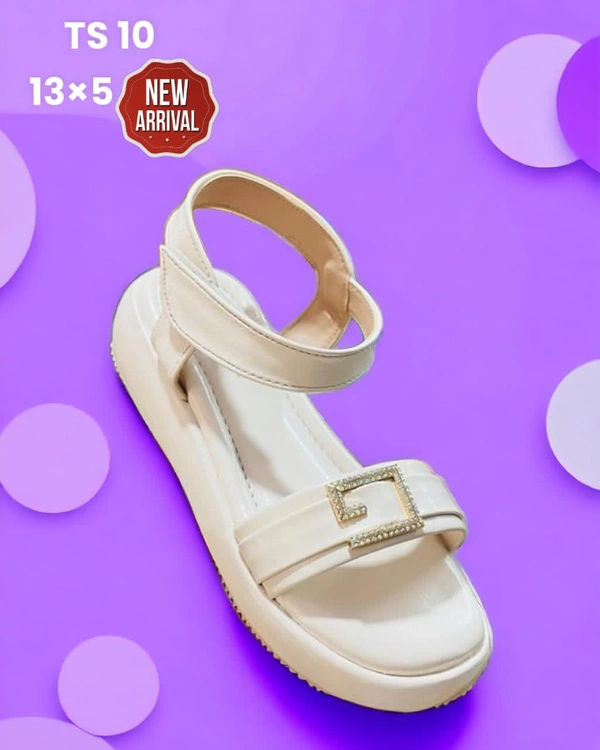Girl's Casual Were Flat Sandal  - Cream, 2