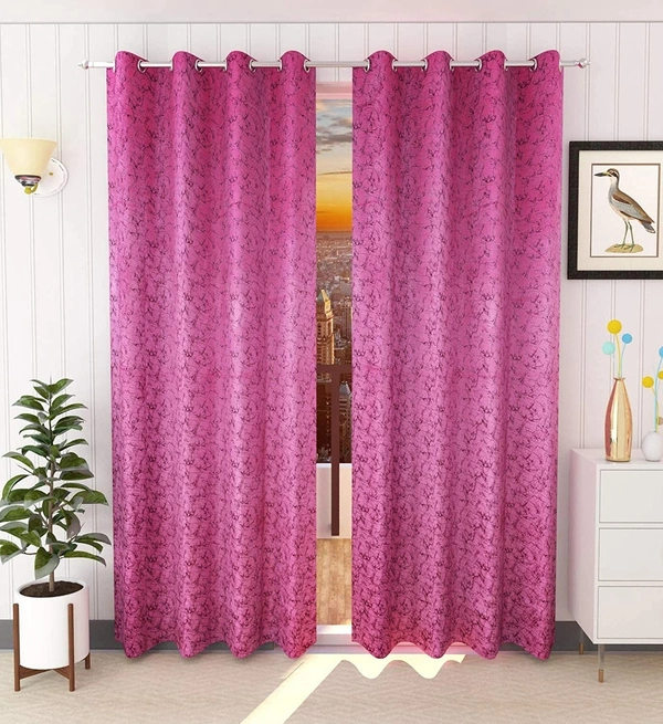 Panipat Textile Hub Polyester Eyelet Pink Designer Print Velvet Blackout curtains Pack of 2 - Window (4x5 Feet)