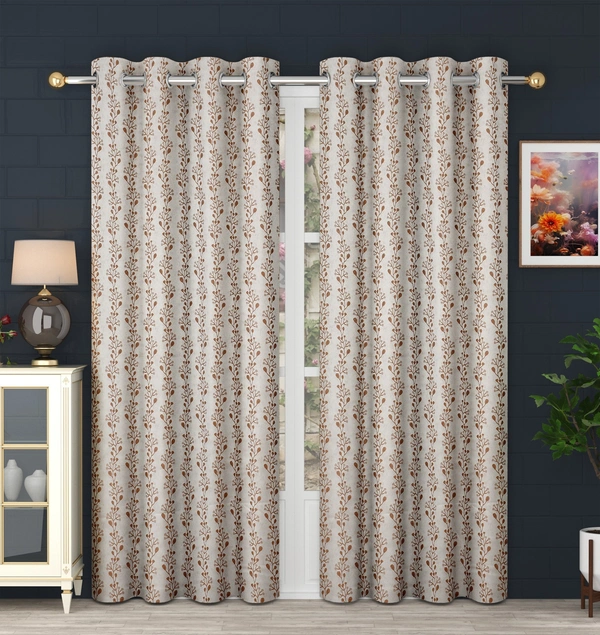 Panipat Textile Hub Polyester Eyelet Brown jacquard curtains Pack of 2 - Window (4x5 Feet)