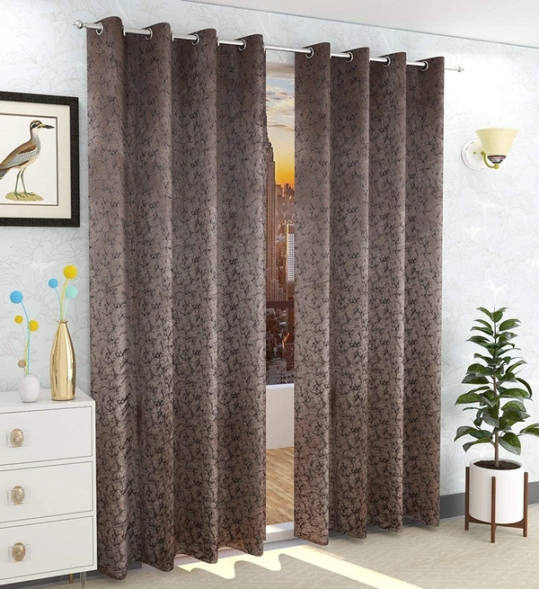 Panipat Textile Hub Polyester Eyelet Gray Designer Print Velvet Blackout curtains Pack of 2 - Window (4x5 Feet)