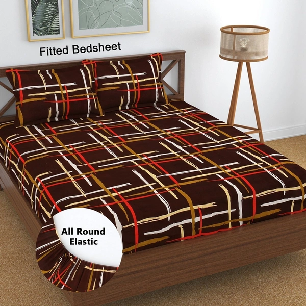 Panipat textile Hub 180 TC Microfiber Super Soft Fitted (Elastic) Double Bedsheet with 2 Pillow cover - Double