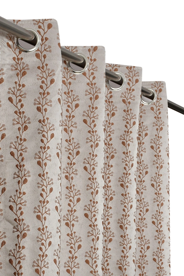 Panipat Textile Hub Polyester Eyelet Brown jacquard curtains Pack of 2 - Window (4x5 Feet)