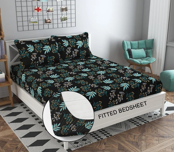 Panipat textile Hub 180 TC Microfiber Super Soft Fitted (Elastic) Double Bedsheet with 2 Pillow cover - Double