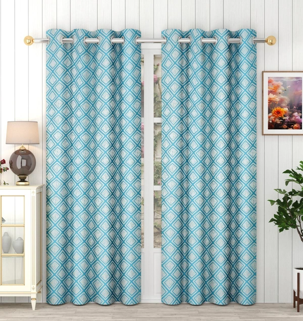 Panipat Textile Hub Polyester Eyelet Aqua  jacquard curtains Pack of 2 - Door (4x7 Feet)