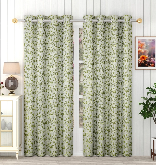 Panipat Textile Hub Polyester Eyelet Green jacquard curtains Pack of 2 - Window (4x5 Feet)