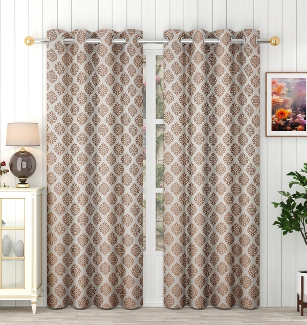 Panipat Textile Hub Polyester Eyelet Brown jacquard curtains Pack of 2 - Window (4x5 Feet)