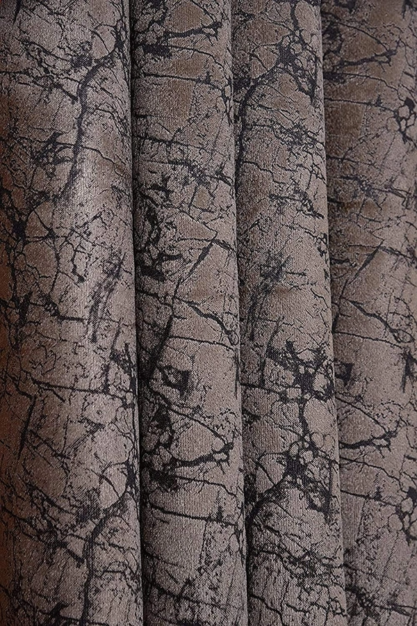 Panipat Textile Hub Polyester Eyelet Gray Designer Print Velvet Blackout curtains Pack of 2 - Window (4x5 Feet)