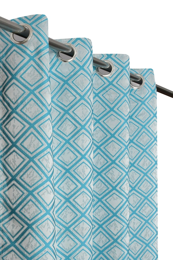 Panipat Textile Hub Polyester Eyelet Aqua  jacquard curtains Pack of 2 - Door (4x7 Feet)