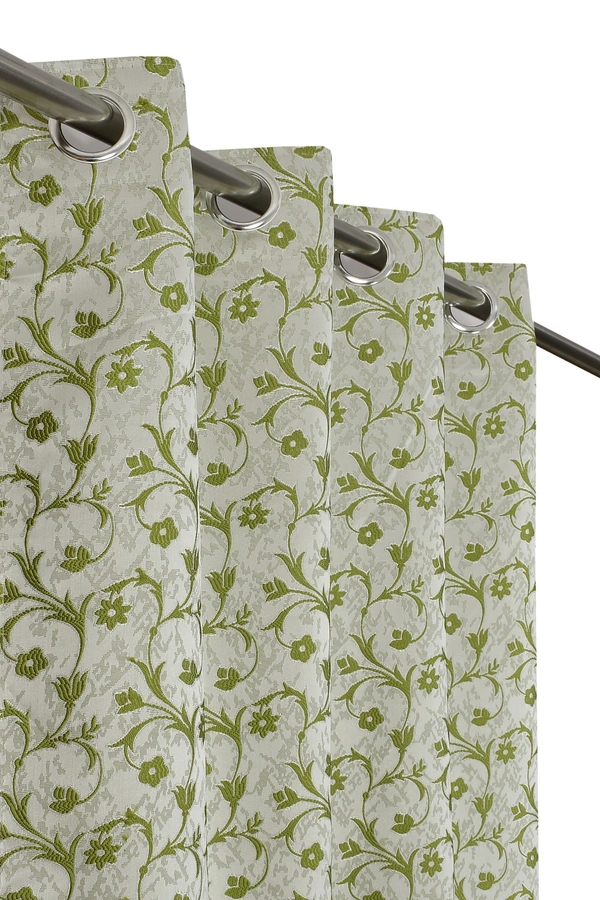 Panipat Textile Hub Polyester Eyelet Green jacquard curtains Pack of 2 - Window (4x5 Feet)