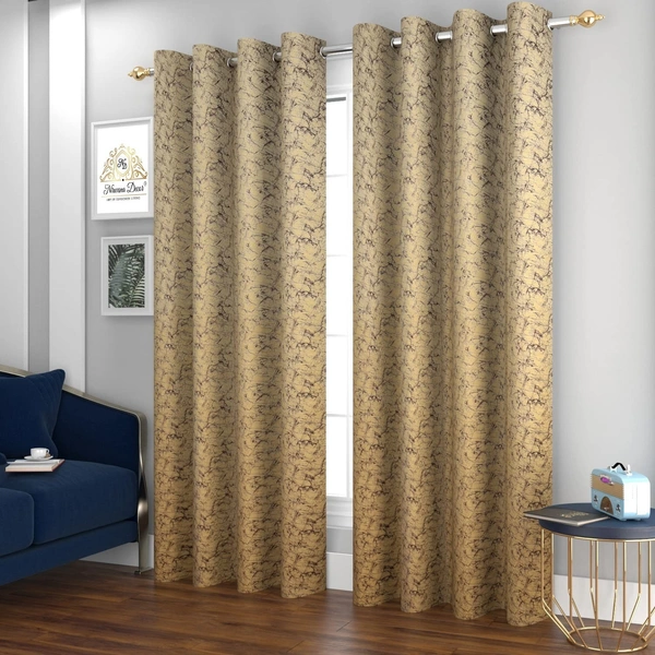 Panipat Textile Hub Polyester Eyelet Beige Designer Print Velvet Blackout curtains Pack of 2 - Window (4x5 Feet), Pista