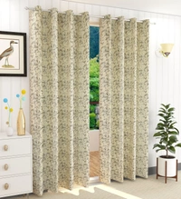 Panipat Textile Hub Polyester Eyelet Beige Designer Print Velvet Blackout curtains Pack of 2 - Window (4x5 Feet), Pista